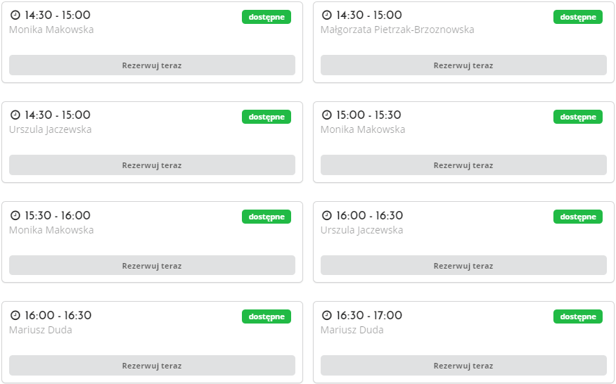 Lista terminów specjalistów