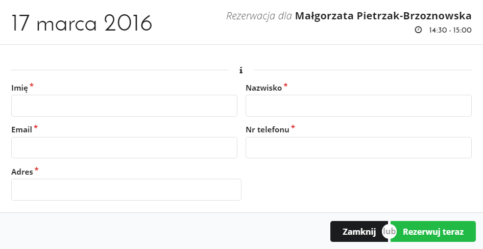 Formularz rezerwacji